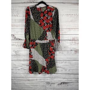 Libby Edelman Dress Women's SZ S Multi Patchwork Floral Boho Midi Long Sleeve Be